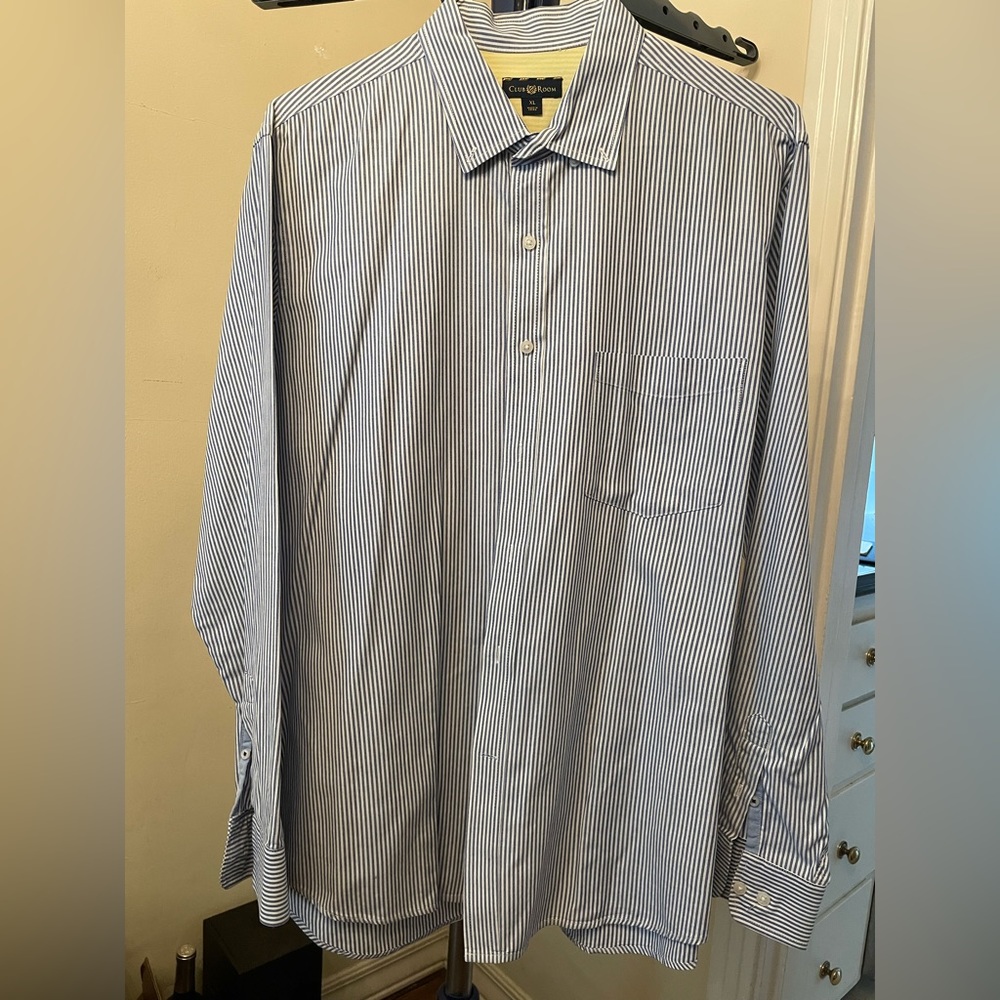 Men’s Club Room blue and white strip button down shirt